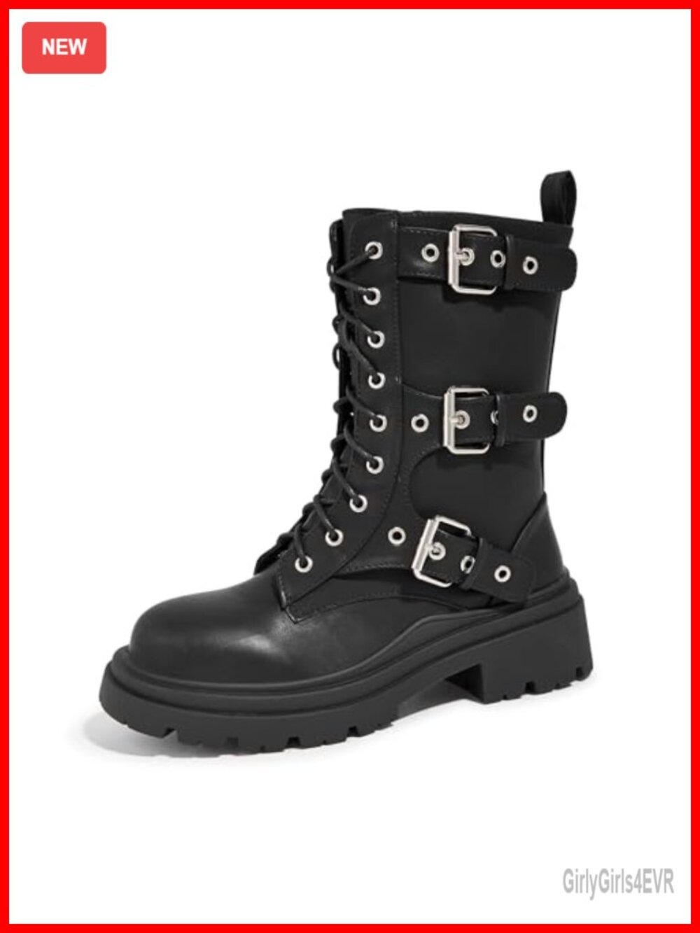 Women's Combat Boots Platform Chunky Mid Calf Booties Side Zipper Buckle